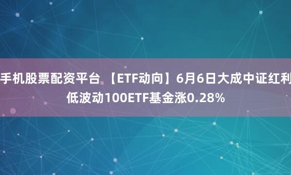 手机股票配资平台 【ETF动向】6月6日大成中证红利低波动100ETF基金涨0.28%