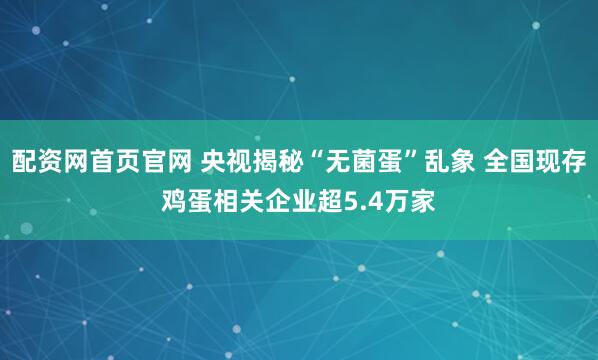 配资网首页官网 央视揭秘“无菌蛋”乱象 全国现存鸡蛋相关企业超5.4万家